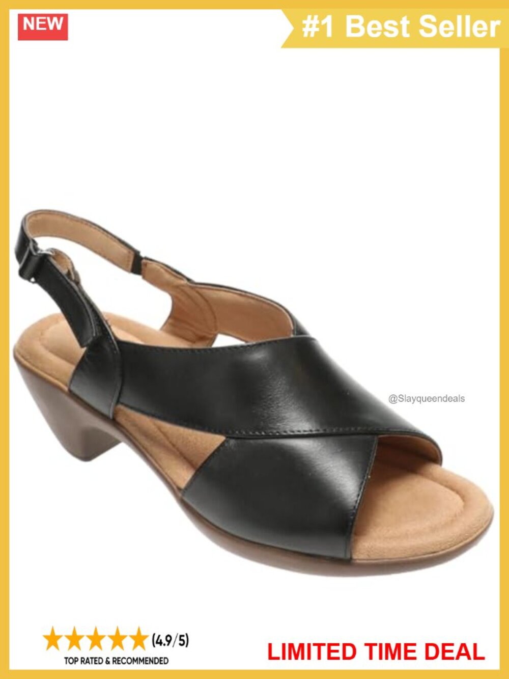 Easy Spirit Chantal Slingback Block Heel Sandals Leather Hook & Loop